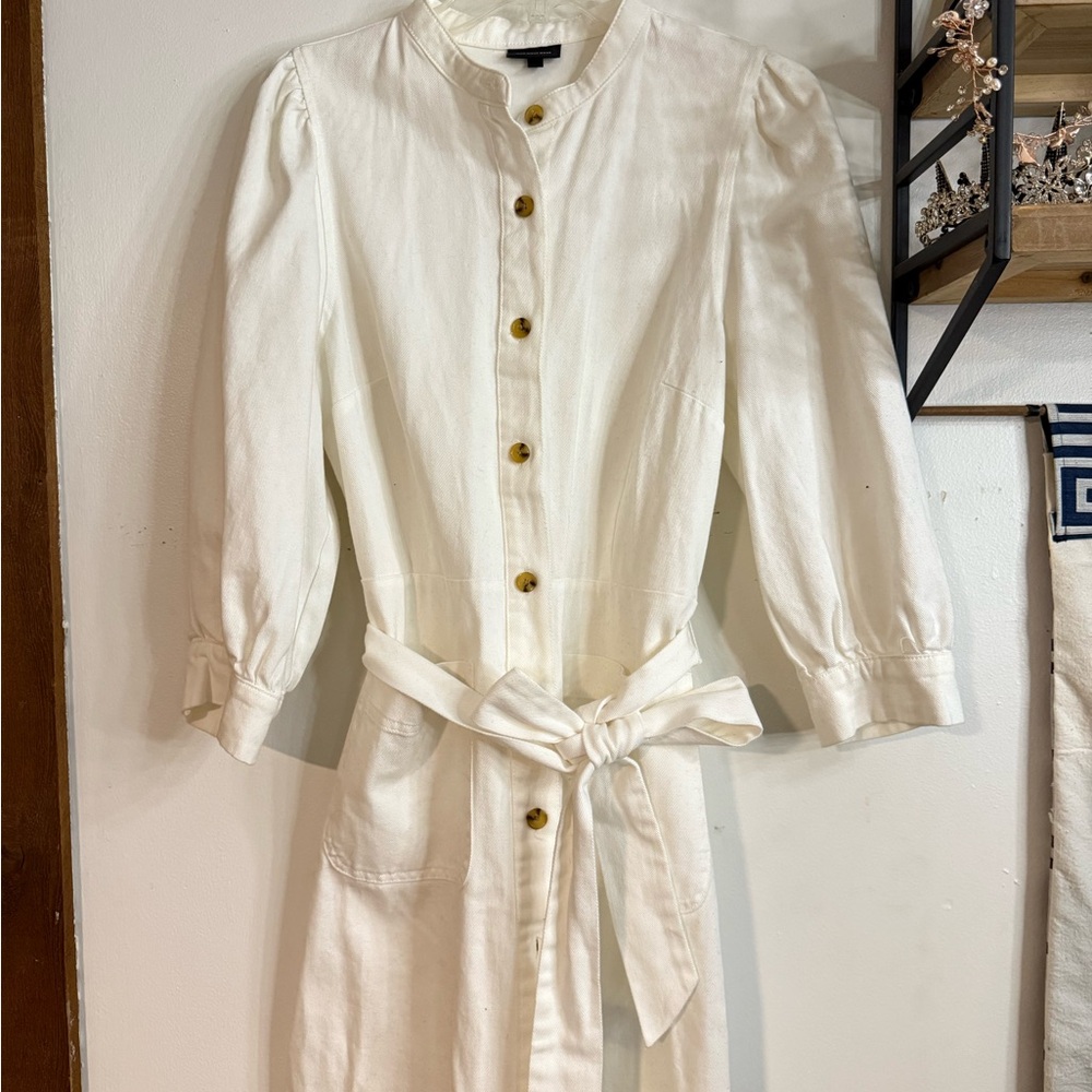 White Button-Up Dress with Belt